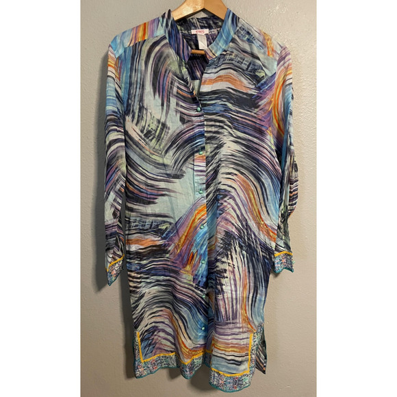 Eres Tunic Shirt Womens Small Medium Abstract Print Button Coverup Beach Swim - Picture 1 of 7